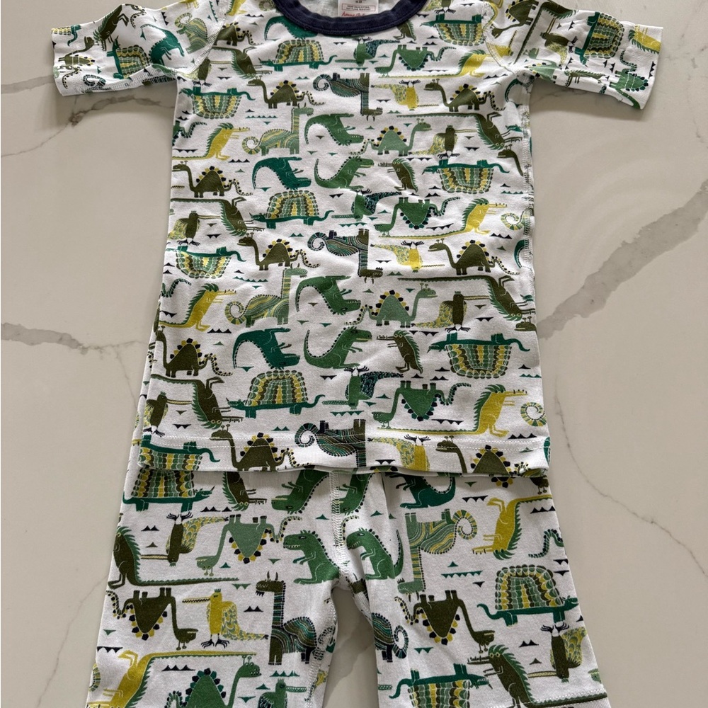 Hanna Andersson Green and Yellow Pajama Set with Dinosaur Print size 10